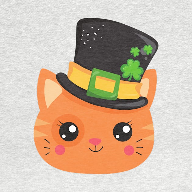 Saint Patrick's Day Cat, Orange Cat, Lucky Clovers by Jelena Dunčević